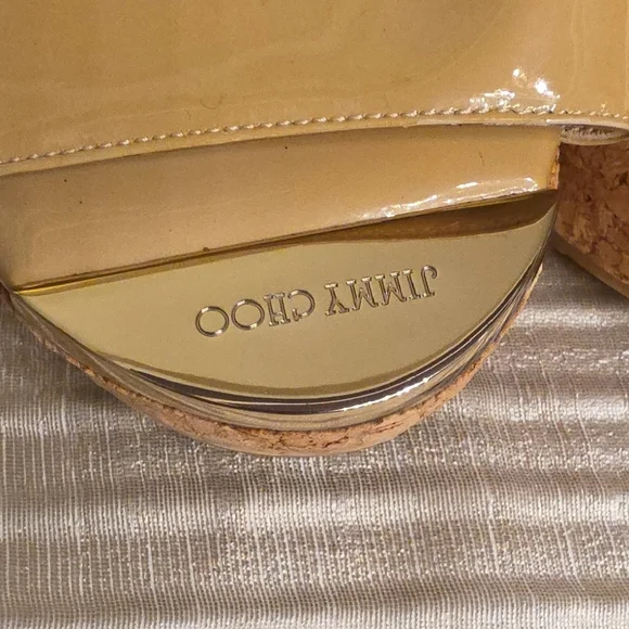 Jimmy Choo Beige Patent Cork Wedges EUC